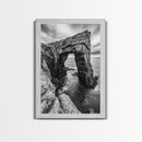 Sea Arch, Coastal Rock, Ocean Cliffside, Canvas Print, Dramatic Nature Wall Art, Living Room or Office Decor, Black White Seascape