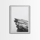 Weathered Cliffside, Coastal Rock, Modern Minimalism, Nature Decor, Framed Canvas Print, Neutral Tones, Office Wall Art, Beachy Aesthetic