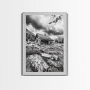 Rustic Cabin, Mountain Hideaway, Stormy Sky, Nature Lodge Decor, Framed Canvas Print, Autumn Vibes, Cozy Wall Art, Rustic Home Style