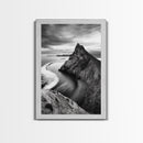 Mountain Peak, Coastal Horizon, Nature Majesty, Serene Edge Framed Canvas Print, modern landscape art, minimalist bedroom decor