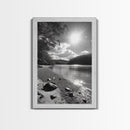 Ocean Shoreline, Serene Landscape, Coastal Photography, Canvas Print, Modern Nature Decor, Living Room Wall Art, Black and White Art