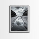 Ocean Reflection, Seaside Path, Moody Coastline, Canvas Print, Black and White Nature Photography, Modern Living Room Wall Art
