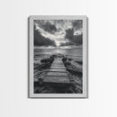 Ocean Pier Sunset, Dramatic Clouds, Seascape Pathway, Canvas Print, Coastal Living Room Art, Tranquil Decor, Minimalist Style