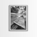 Map On Beach, Travel Adventure Art, Wanderlust Decor, Coastal Office Style, Framed Canvas Print, Explorer Aesthetic, Black White Scene