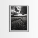 Golden Grass Field, Dramatic Sunset, Autumn Skies, Nature Movement, Framed Canvas Print, Fall Landscape Art, Living Room Decor