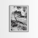 Windswept Tree, Coastal Landscape, Stormy Sky, Framed Canvas Print, Modern Rustic Wall Art, Nature Photography, Bedroom Wall Accent