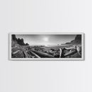 Coastal Driftwood Scene, Rugged Ocean Beach, Moody Nature Landscape, Framed Canvas Print, Rustic Wall Decor, Fall Coastal Photography
