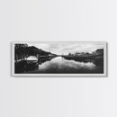 Boat Dock, Quiet Bay, Marina Reflections, Framed Canvas Print, Nautical Wall Art, Lakehouse Decor, Minimalist Coastal Vibes, Black White Art
