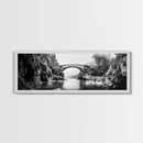 Stone Bridge, Forest River, Morning Mist, Canvas Print, Black and White Landscape, Nature Wall Art, Rustic Bathroom Art, Den Decor