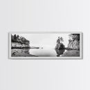 Forest Cove, Serene Shoreline, Calm Reflections, Canvas Print, peaceful nature wall art, neutral tones decor, minimalist bathroom artwork