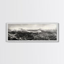 Ocean Wave, Stormy Sea, Black and White Nautical, Framed Canvas Print, Bold Coastal Art, Living Room Wall Art, Marine Photography