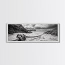 Nautical Rope Shore, Moody Ocean Rocks, Coastal Minimalist, Framed Canvas Print, Entryway Wall Art, Rustic Nautical Decor, Lakehouse Wall Art
