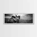 Western Horse Beach, Saddle Detail Horizon, Equestrian Art, Framed Canvas Print, Farmhouse Wall Art, Cowboy Country Decor