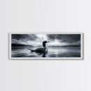 Northern Loon, Water Calm, Moody Wildlife, Canvas Print, Nature Wall Decor, Black and White Animal Art, Lakehouse Wall Art