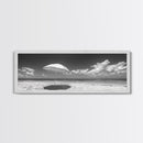 Beach Umbrella, Sunny Sky, Ocean Escape, Seaside Shade, Framed Canvas Print, Summer Wall Art, Bathroom Decor, Minimalist Coastal Style