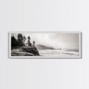Foggy Pines, Ocean Horizon, Coastal Landscape, Moody Beach Scene, Canvas Print, Bedroom Wall Art, Rustic Cabin Decor, Nature Photography