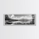 Canoe Lake, Still Water, Pine Forest, Outdoor Serenity, Canvas Print, Nature Wall Art, Rustic Cabin Decor, Peaceful Landscape, Neutral Tones