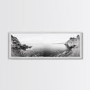 Rocky Coastline, Minimalist Seascape, Black and White Shoreline, Framed Canvas Print, Coastal Wall Art, Bathroom or Hallway Decor