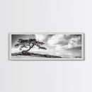 Windswept Tree, Coastal Nature, Ocean Cliff View, Framed Canvas Print, Zen Wall Art, Minimalist Decor, Calm Living Room Accent