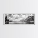 Mountain Lake, Forest Panorama, Serene Wilderness, Framed Canvas Print, Nature Lover Wall Art, Rustic Lodge Decor, Neutral Palette