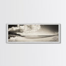 Cloudy Beach, Sandy Shoreline, Coastal Serenity, Framed Canvas Print, Neutral Tones Wall Art, Minimalist Bathroom or Hallway Decor