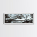 Abandoned Fishing Boat, Coastal Storm Scene, Rustic Nautical Decor, Framed Canvas Print, Beach House Art, Autumn Decor, Moody Wall Print