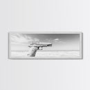 Desert Gun, Driftwood Grip, Coastal Surreal, Canvas Print, Minimalist Wall Art, Western Decor, Modern Living Room Art, Black and White Photo