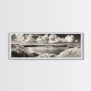 Misty Lake, Peaceful Shore, Cloud Reflections, Canvas Print, Black and White Nature Art, Coastal Landscape, Bedroom Wall Art, Minimalist Decor