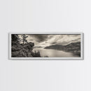 River Cliff View, Forested Mountains, Timeless Horizon, Framed Canvas Print, Living Room Wall Art, Cabin Rustic Decor, Moody Nature Art