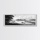 Marsh Scene, Grassy Shore, Tree Lined Path, Canvas Print, Nature Landscape Art, Rustic Cabin Decor, Peaceful Living Room Style