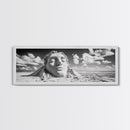 Sand Sculpture Head, Beach Goddess, Coastal Calm, Surreal Beauty, Framed Canvas Print, Modern Wall Art, Living Room Decor, Minimalist Art