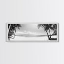 Tropical Beach Scene, Palm Tree Horizon, Ocean Serenity, Island Life, Framed Canvas Print, Coastal Wall Art, Living Room Decor, Minimalist Vibe