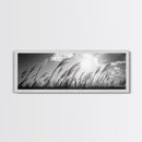 Windy Grass Field, Sunlit Sky, Nature Movement, Prairie Glow, Framed Canvas Print, Fall Wall Art, Living Room Decor, Boho Rustic Aesthetic