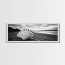 Shell on Shore, Monochrome Coastal, Canvas Print, Boho Wall Art, Bathroom Wall Decor, Natural Beach Aesthetic, Ocean Inspired Art