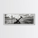 Seaside Iron Anchor, Rustic Beach Print, Nautical Ocean Art, Framed Canvas Print, Moody Wall Decor, Coastal Living Room Art