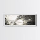 Ocean Barrel Wave, Surf Photography, Coastal Decor, Sepia Framed Canvas Print, Modern Beach House Bathroom or Living Room Wall Art
