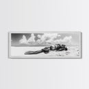 Scuba Gear, Deserted Beach, Ocean Explorer, Framed Canvas Print, minimalist beach decor, scuba diver gift, ocean wall art, travel lover art