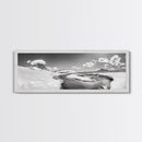 Arctic Stream, Mountain Snow, Clear Sky, Framed Canvas Print, Scandinavian decor, nature wall art, winter bedroom print, cool color tones