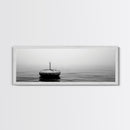 Solitary Sea Buoy, Calm Ocean View, Black White Minimalist, Nautical Canvas Print, Peaceful Coastal Wall Art, Bedroom Decor