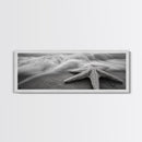 Starfish Closeup, Ocean Wave Motion, Coastal Macro Scene, Framed Canvas Print, minimalist beach decor, bathroom wall art, nautical vibe