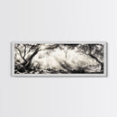 Enchanted Forest, Sunlight Rays, Dreamy Woodland, Framed Canvas Print, boho nature decor, spiritual wall art, bedroom forest scene