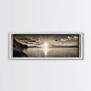 Sepia Horizon, Sunset Lake, Nature Tranquility, Canvas Print, cabin wall decor, warm autumn lake art, peaceful sepia photography