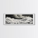 Storm Waves, Moody Sea, Ocean Power, Canvas Print, dramatic bathroom wall art, black and white seascape, coastal energy room decor