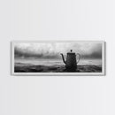 Coastal Teapot Still, Nautical Decor, Ocean Photography, Minimalist Kitchen Art, Canvas Print, Monochrome Style, Beach House Art