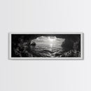 Ocean Cave, Horizon View, Seascape Tunnel, Sunset Waters, Framed Canvas Print, Coastal Bathroom Art, Nature Lover Gift, Minimal Decor