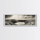 Ocean Crater, Coastal Cliff, Surreal Nature Art, Black and White Canvas Print, Gallery Wall Art, Earthy Decor, Adventure Inspired