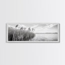 Windy Reeds, Lakeside Breeze, Natural Grass Art, Monochrome Landscape, Canvas Print, Boho Living Room Decor, Botanical Minimalist Wall Art