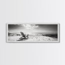 Coastal Chair, Black White, Seaside Decor, Beach Life, Framed Canvas Print, Coastal wall art, minimalist art, neutral tones, coastal room