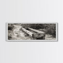 Rustic Water Trough, Nature Trail, Western Desert Scene, Framed Canvas Print, Country Farmhouse Decor, Minimalist Entryway Wall Art