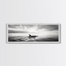 Ocean Sunset Orca, Tranquil Whale Scene, Marine Wildlife, Canvas Print, Minimalist Bathroom Decor, Coastal Bedroom Wall Art